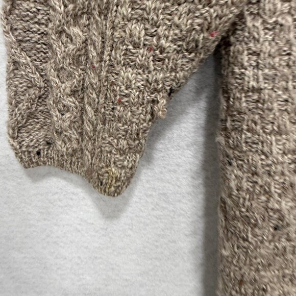 Made in Ireland Hooded Cardigan Sweater Womens Large Oatmeal Aran Cable Knit - Picture 6 of 15